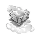 Turtle with dove wings in clouds tattoo design idea