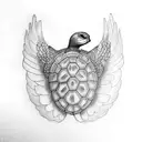 Turtle with dove wings in clouds tattoo design idea
