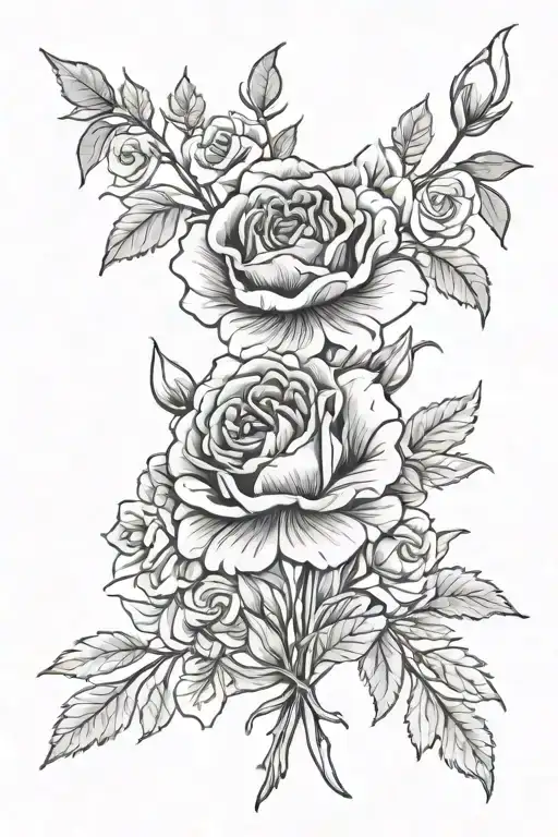 Carnation, rose, honeysuckle, snowdrop tattoo design idea