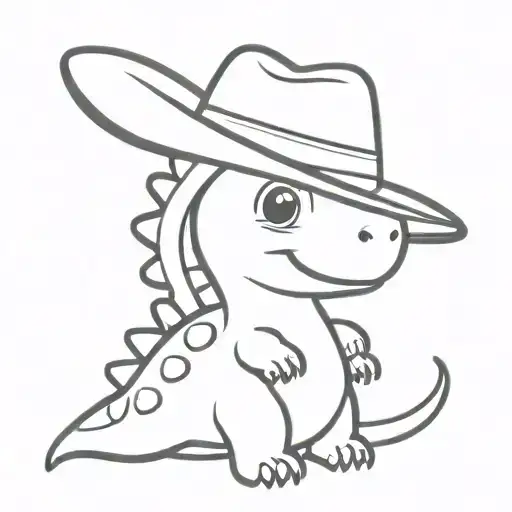 cute dino  wearing cowboy hat tattoo design idea