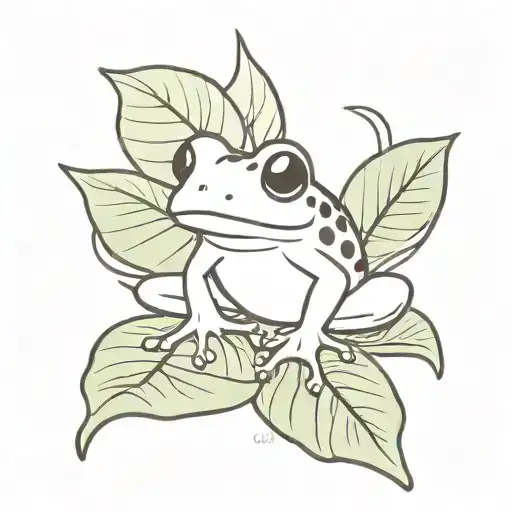 a frog munching cookies and sitting on a monstera leaf tattoo design idea
