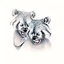 Tasmanian devil and red panda sitting on branch together tattoo design idea