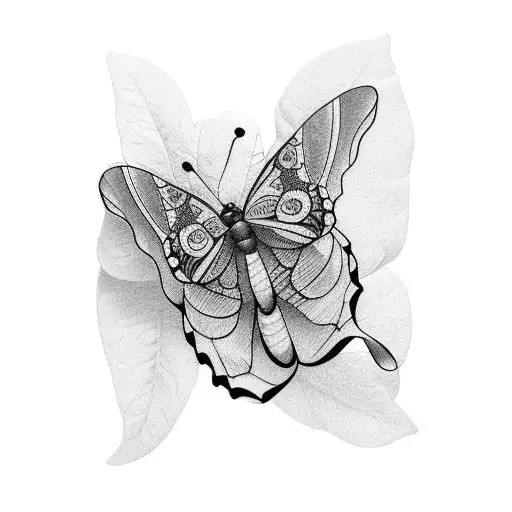 Blackwork "Butterfly, Dogwood, Ladybug" Tattoo Idea BlackInk AI
