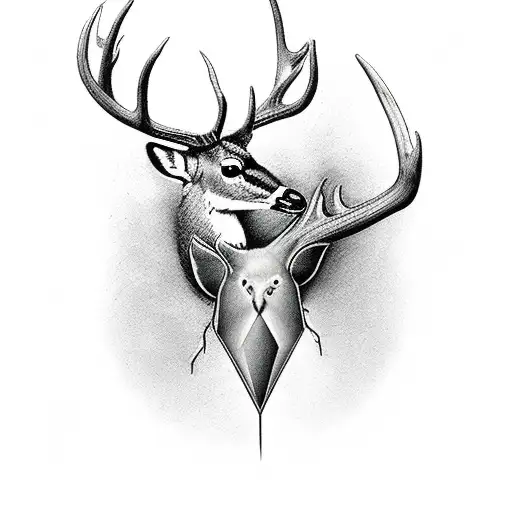 white tail deer with humming bird perched on antler  tattoo design idea