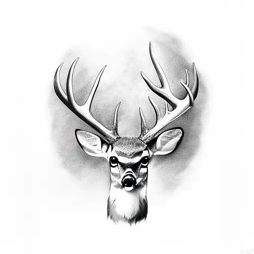 white tail deer with bird on antler  tattoo design idea