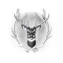 white tail deer with bird on antler  tattoo design idea
