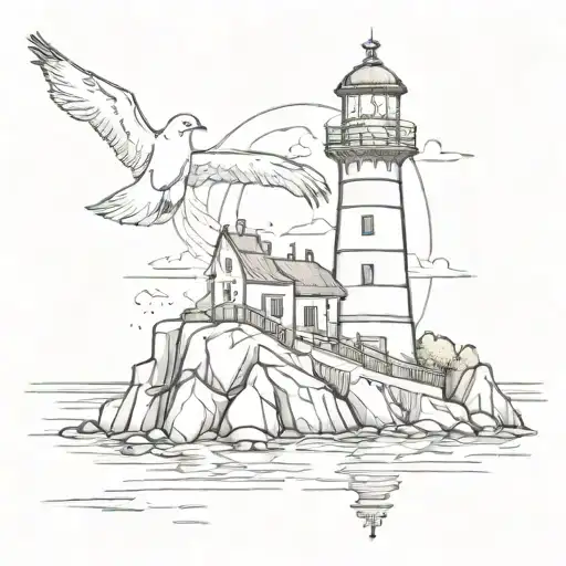 Lighthouse seagulls sea Vladivostok tattoo design idea