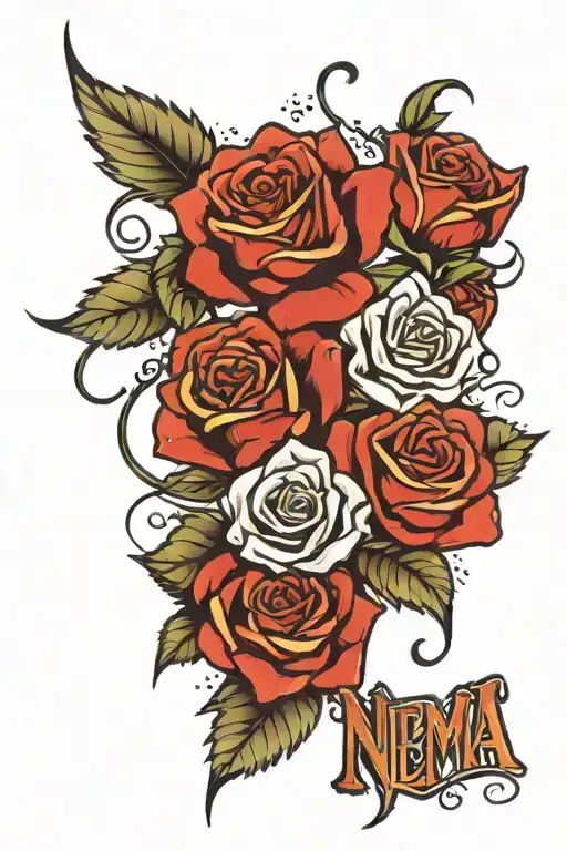 Roses, daughter name Nema, Tangled  tattoo design idea