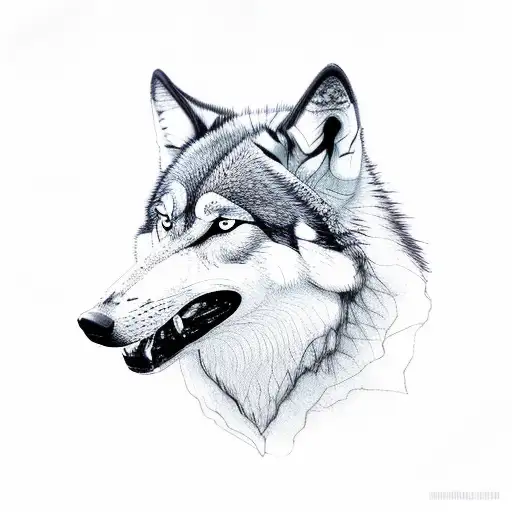 black 3 face wolves profile together, one howling, the second looking somewhere and thirs one snarling tattoo design idea
