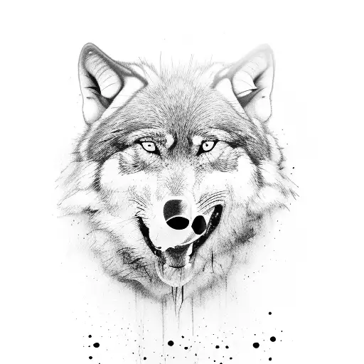 black 3 face wolves profile together, one howling, the second looking somewhere and thirs one snarling tattoo design idea