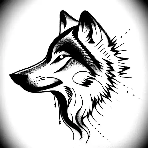 black 3 face wolves profile together, one howling, the second looking somewhere and thirs one snarling tattoo design idea