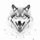 black 3 face wolves profile together, one howling, the second looking somewhere and thirs one snarling tattoo design idea