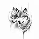 black 3 face wolves profile together, one howling, the second looking somewhere and thirs one snarling tattoo design idea