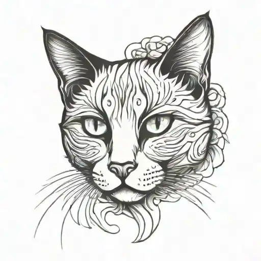 black and white cat head looking tattoo design idea
