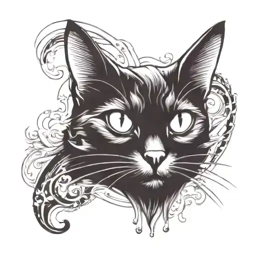 black cat head looking tattoo design idea