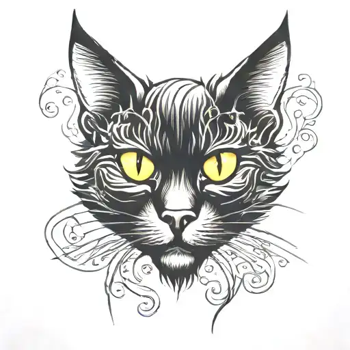 black cat head looking tattoo design idea