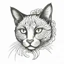 black and white cat head looking tattoo design idea
