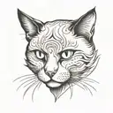 black and white cat head looking tattoo design idea