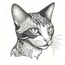black and white cat head looking tattoo design idea