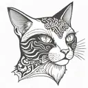 black and white cat head looking tattoo design idea