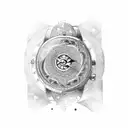 watch face with moon with north direction, abracadabra word, dragonfly, buddha tattoo design idea