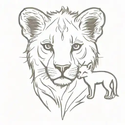 lion cub with fox tattoo design idea