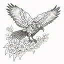 Raven with wing out  and flowers tattoo design idea