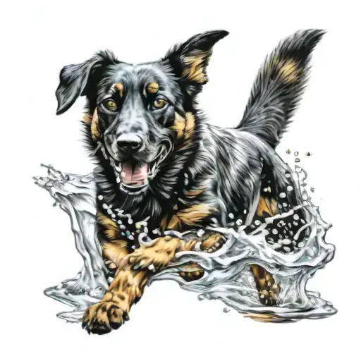 black Australia cattle dog mix with German shepherd middle size running in water  tattoo design idea