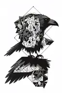 crow and polyeder tattoo design idea