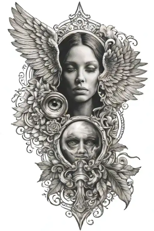 arch angel michael dove eye surrounded tattoo design idea