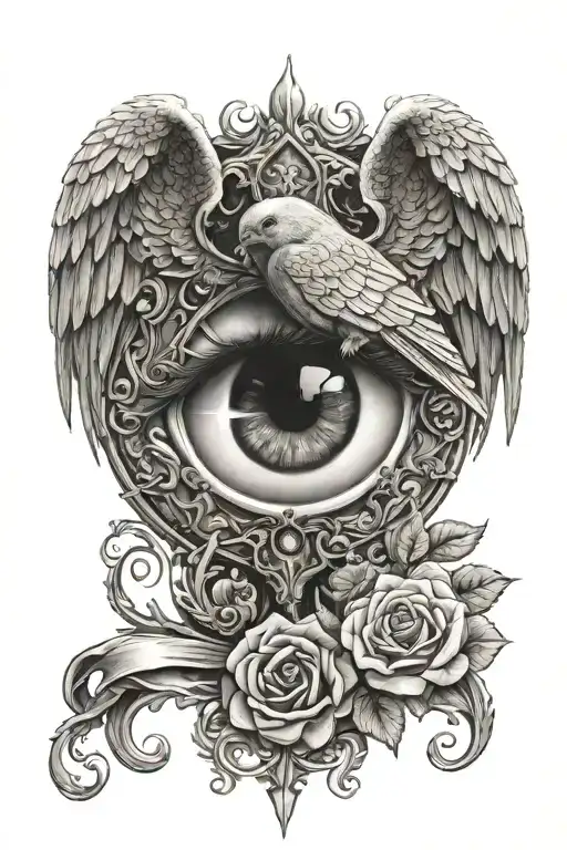 arch angel michael dove rose eye surrounded tattoo design idea