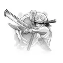 zoro sword with his earings on the sword and an egal standing on it tattoo design idea