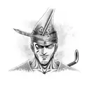 zoro sword with his earings on the sword and an egal standing on it tattoo design idea