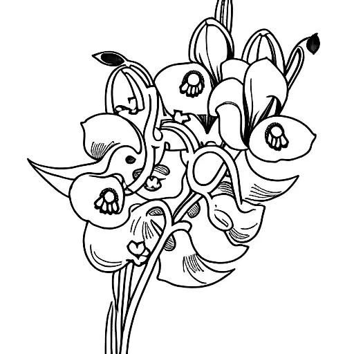 memorial tattoo including a snowdrop, larkspur, lily of the valley, daisy tattoo design idea