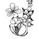 memorial tattoo including a snowdrop, larkspur, lily of the valley, daisy tattoo design idea
