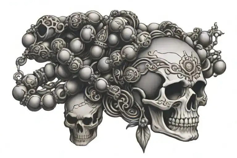 skull buddhist mala tattoo design idea