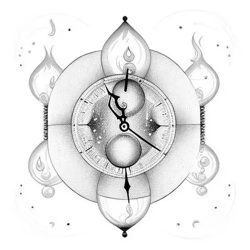 Hourglass The top of the clock should be raindrops. In the centre, must be a flame. And the bottom must be sand tattoo design idea