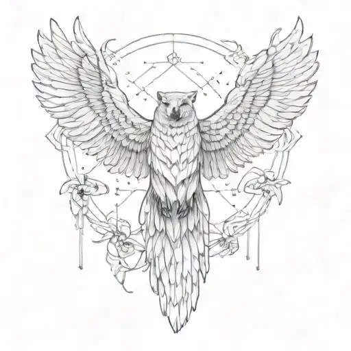 wolf, bear, eagle, and hummingbird hovering tattoo design idea
