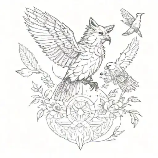 wolf bear eagle hummingbird hovering tattoo design idea
