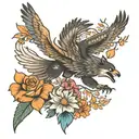 wolf, bear, eagle hovering, and hummingbird hovering tattoo design idea
