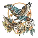 wolf, bear, eagle, and hummingbird hovering tattoo design idea