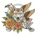 wolf, bear, eagle, and hummingbird hovering tattoo design idea
