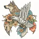 wolf, bear, eagle, and hummingbird hovering tattoo design idea