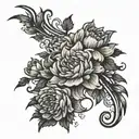 a spine tattoo: a wavy line from top to bottom with aster flowers blooming from it tattoo design idea