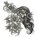 a spine tattoo: a wavy line from top to bottom with aster flowers blooming from it tattoo design idea