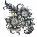 a spine tattoo: a wavy line from top to bottom with aster flowers blooming from it tattoo design idea