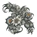 a spine tattoo: a wavy line from top to bottom with aster flowers blooming from it tattoo design idea