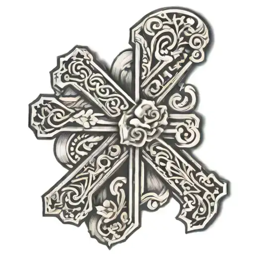 cross in wording going down backside of hand in motivational speach tattoo design idea