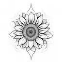 a sunflower, willow tree branch, and meadow flowers tattoo design idea