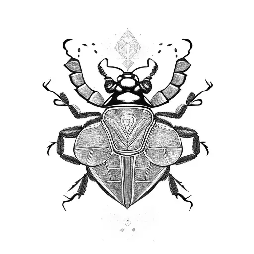 An intricate scarab beetle surrounded by ancient Egyptian hieroglyphics tattoo design idea